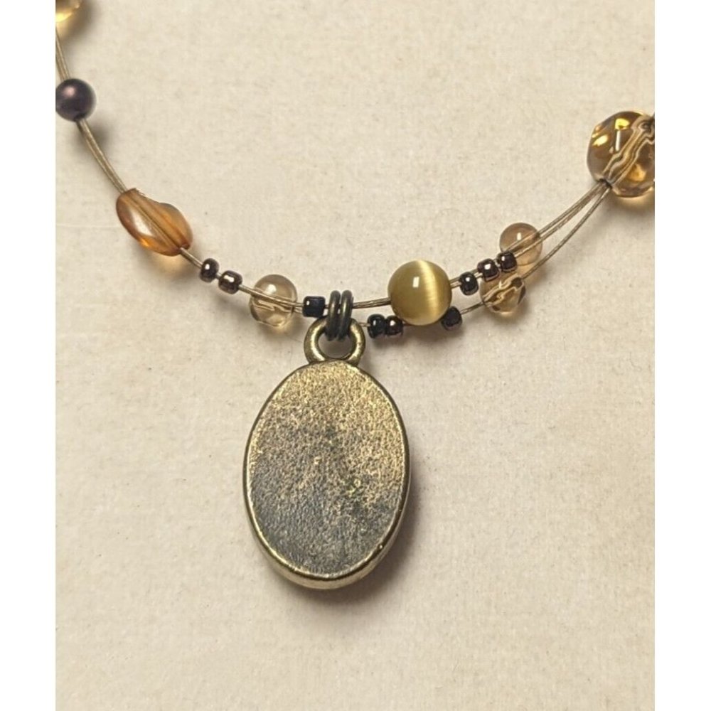 Lovely NY Tigers Eye Pendant Beaded Necklace Brown Tones Fall 18" - Picture 6 of 7